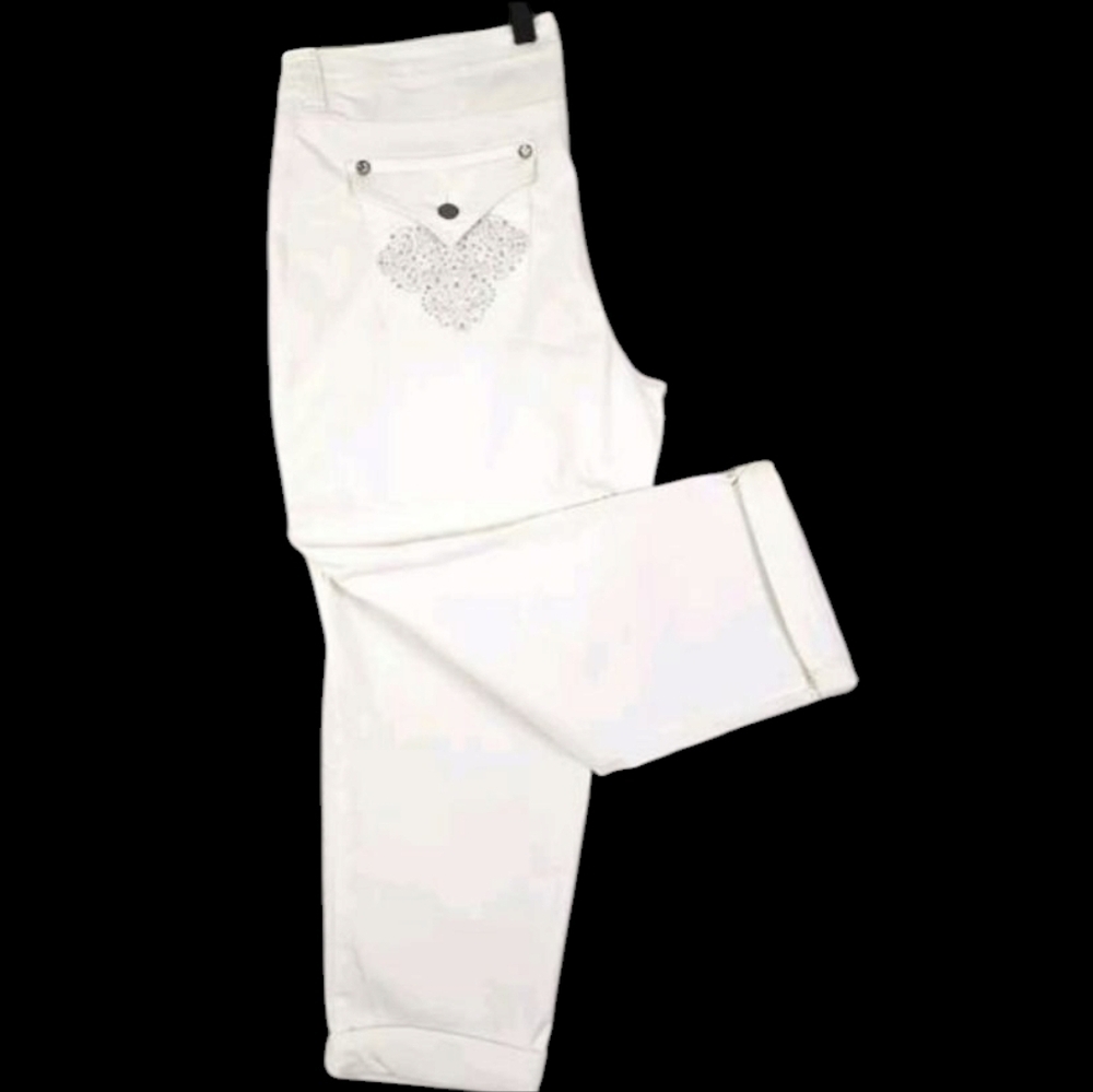 Nine West ~Woman Size 16/33~ White Skinny Crop High Rise Jeans Embroidered NWOT.